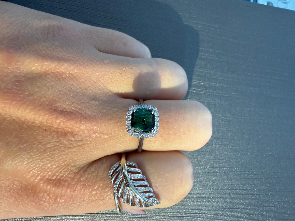 14k White Gold Diamond and Green Tourmaline