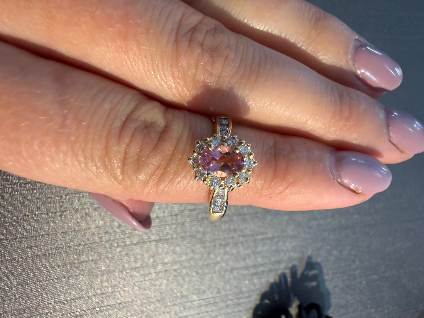 Yellow Gold Diamond and Pink Tourmaline Ring