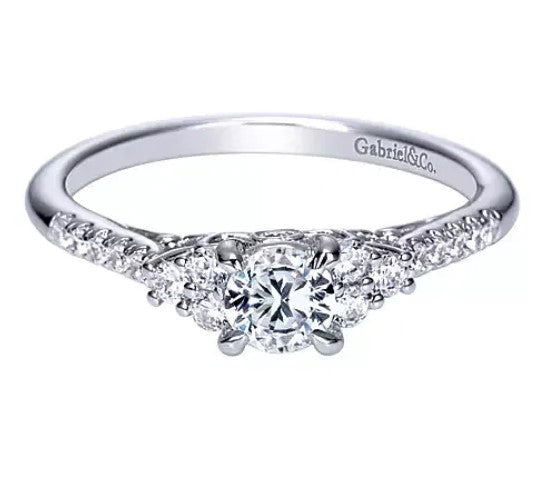 Lady's White 14 Karat Contemporary Engagement Ring Size 6.5 With 0.55Tw Round G/H Si2 Diamonds
