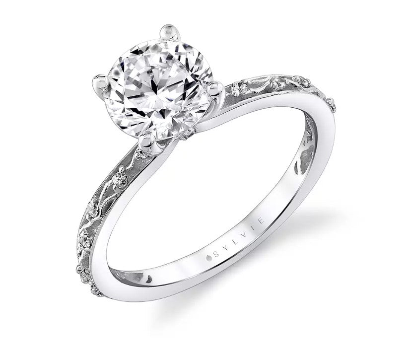 Lady's Yellow 14 Karat Fauna Engagement Ring With 0.14Tw Round G/H Vs2 Diamonds And One 1.50Ct Round Diamond