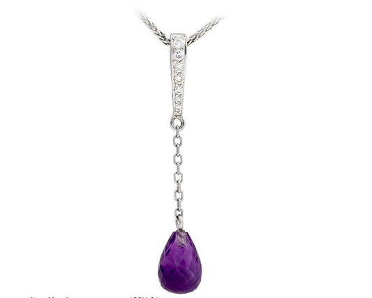 14k White Gold Drop Pendant with Amethyst