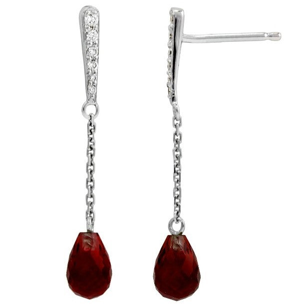 14k White Gold Drop Earrings with Garnet