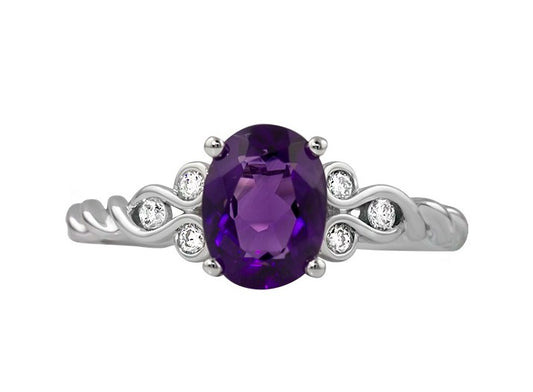 14k White Gold Fashion Ring With Oval Amethyst