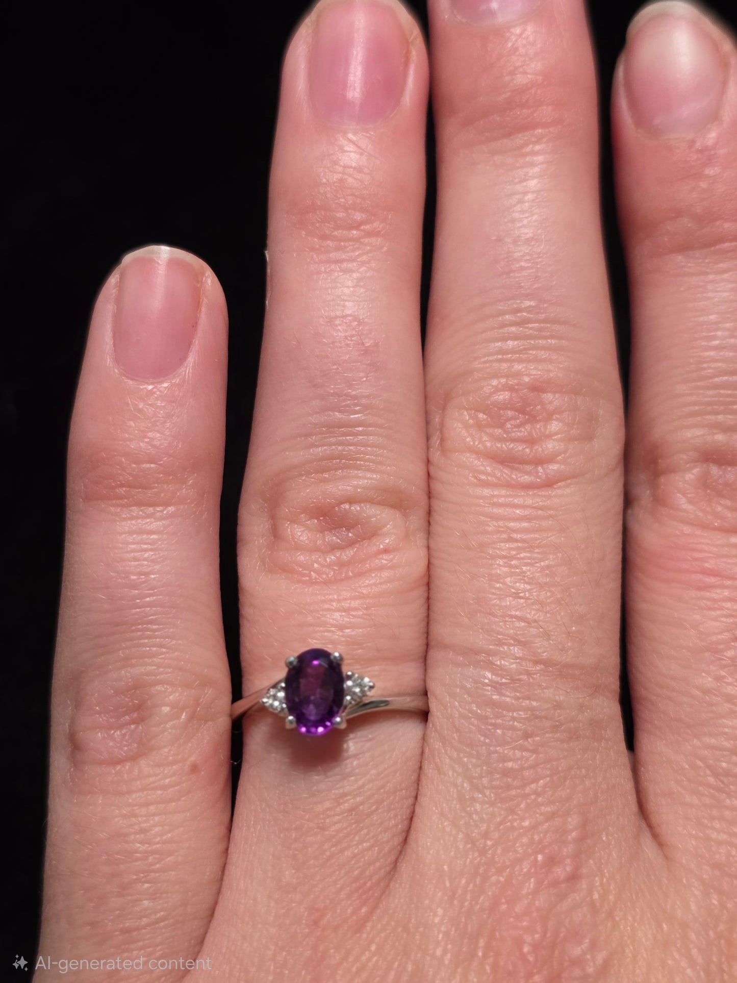 14k White Gold Fashion Ring with Amethyst and Diamonds