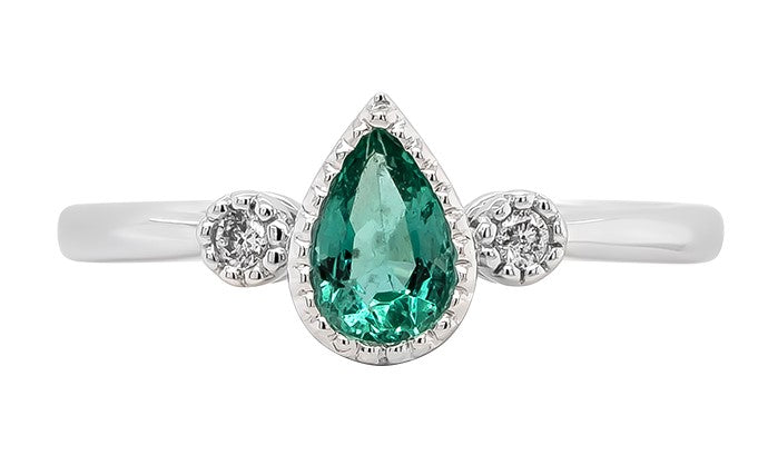 14k White Gold Wedding Band with Emeralds