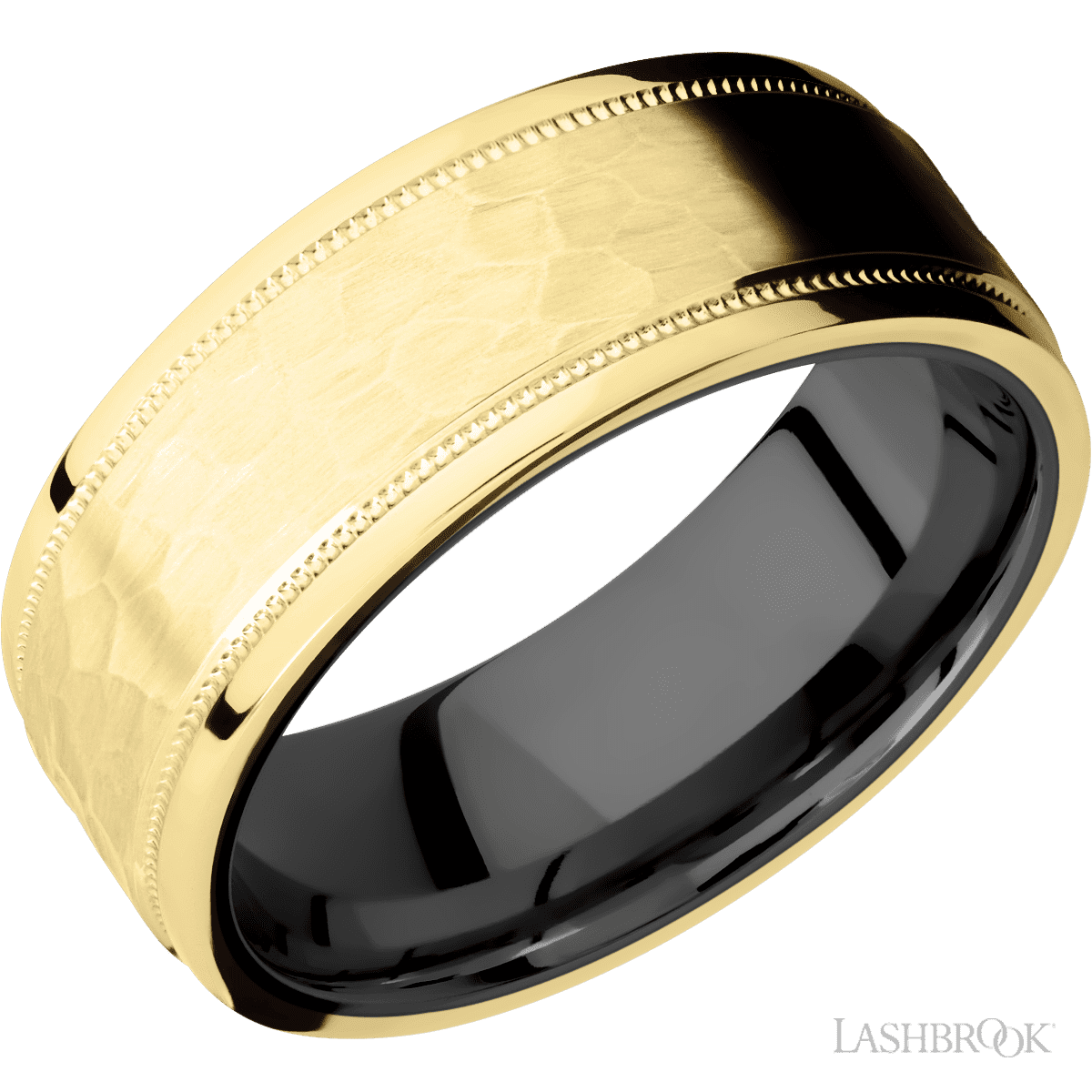 14K Yellow Gold with Hammer, Polish Finish and Zirconium