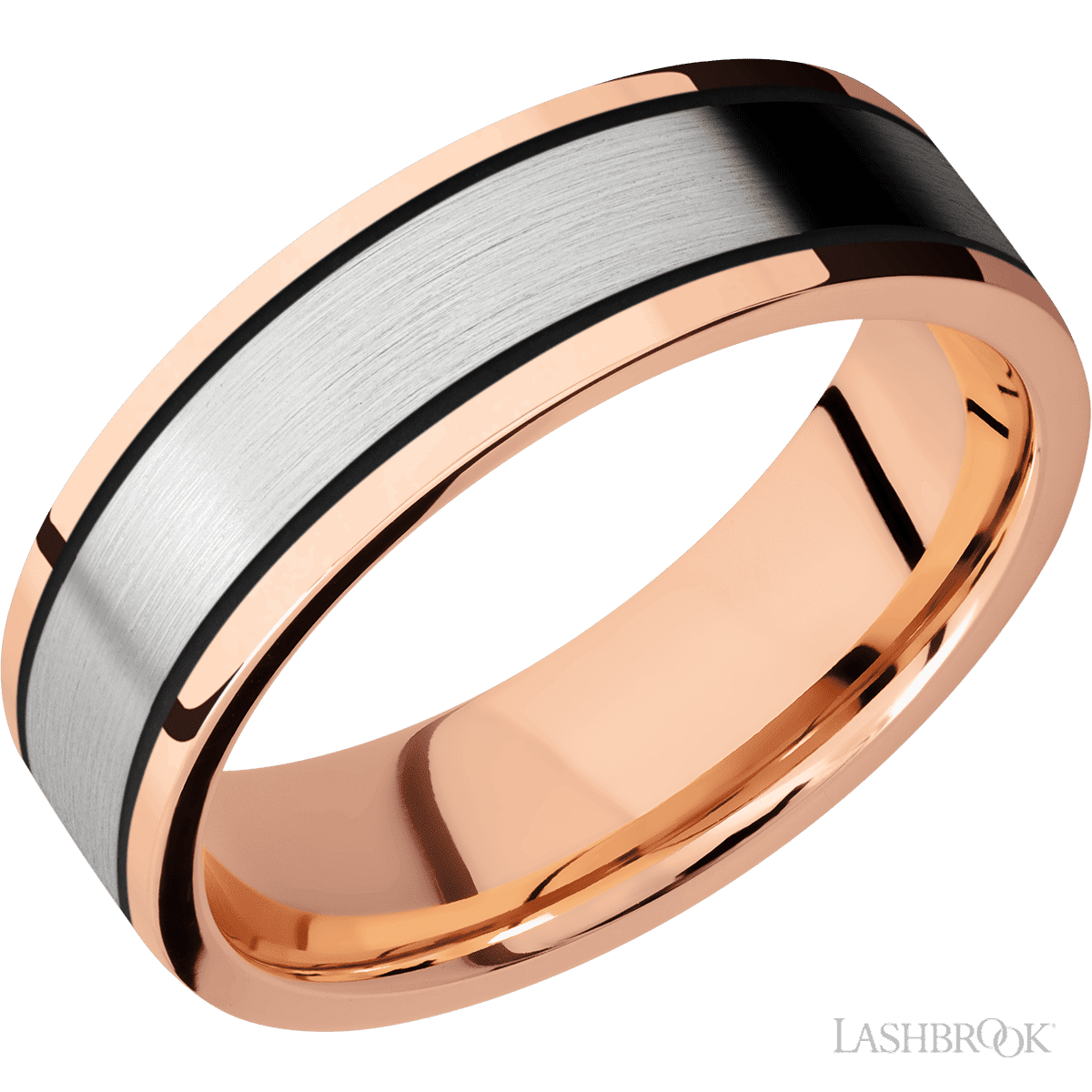 14K Rose Gold with Polish Finish and 14K White Gold Inlay