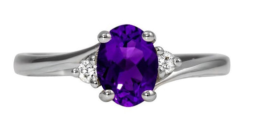 14k White Gold Fashion Ring with Amethyst and Diamonds