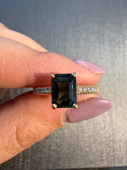 Emerald Cut Green Tourmaline and Diamonds