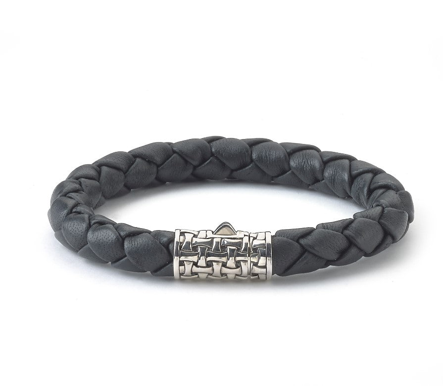 Men's Sterling Silver and Leather Bracelet