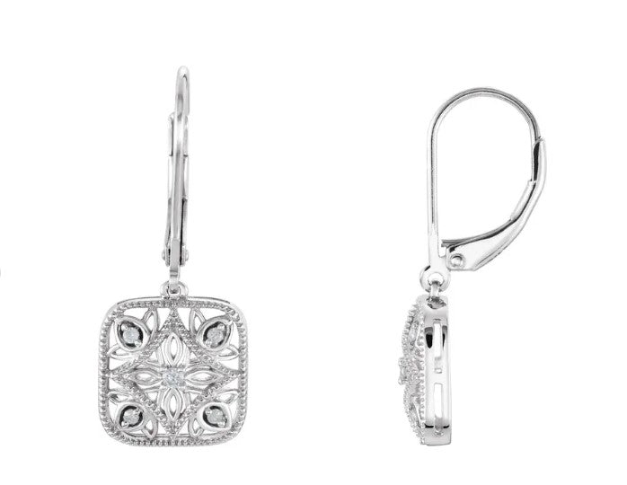 Lady's White Sterling Silver Drop Earrings