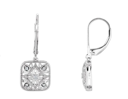 Lady's White Sterling Silver Drop Earrings