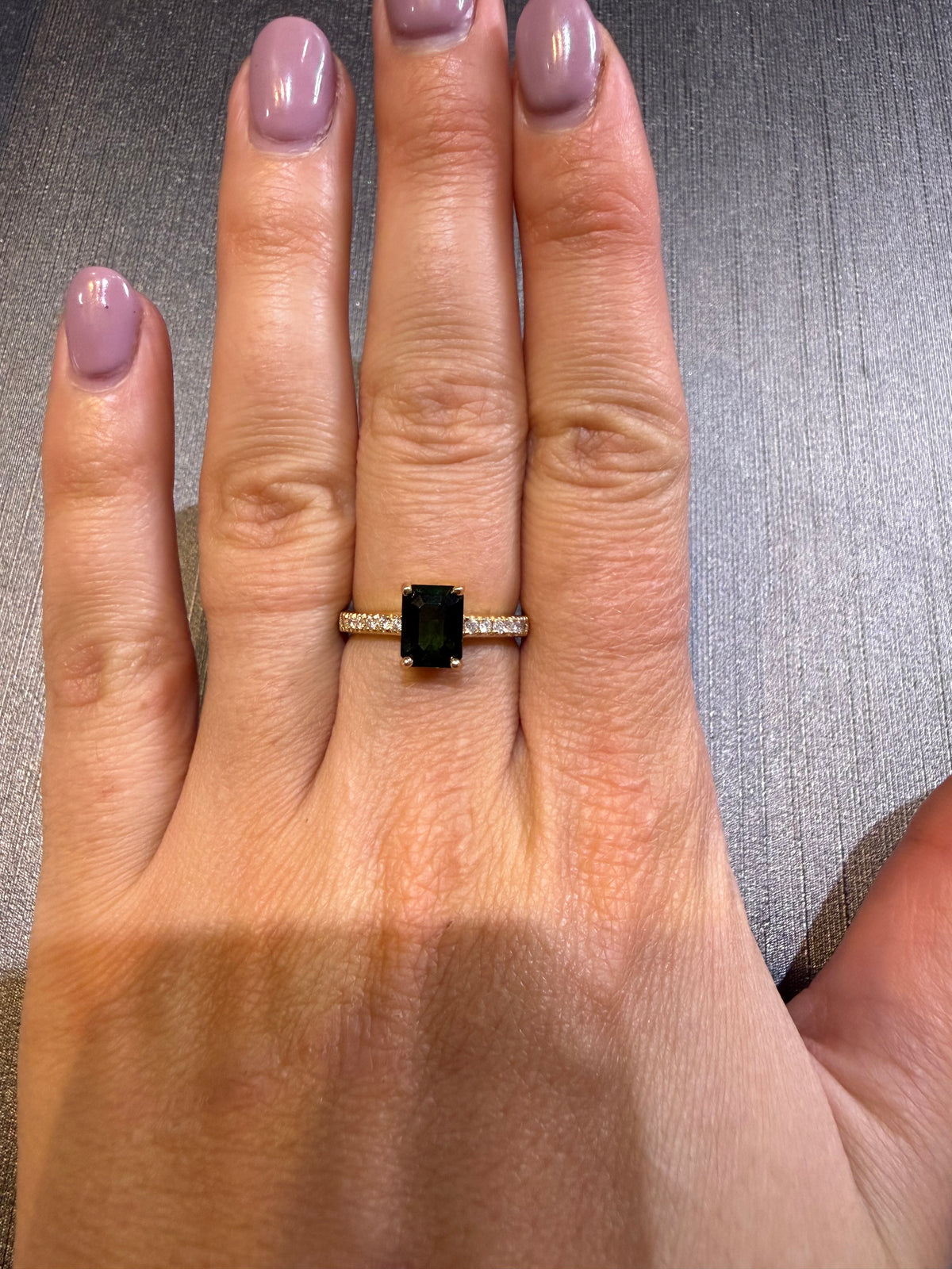 Emerald Cut Green Tourmaline and Diamonds