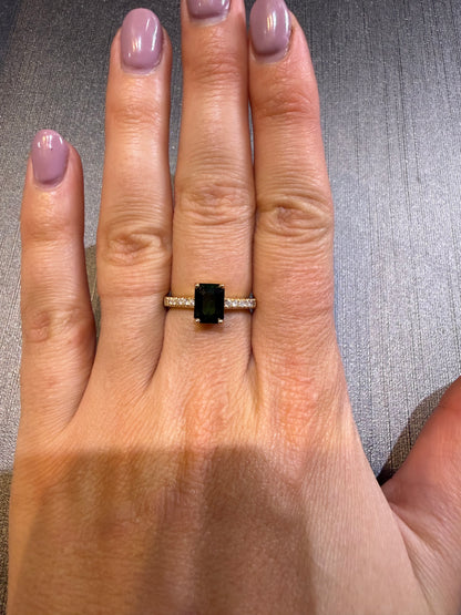 Emerald Cut Green Tourmaline and Diamonds