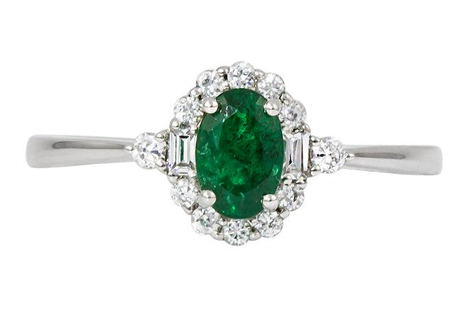 14k White Gold Fashion Ring with Emerald