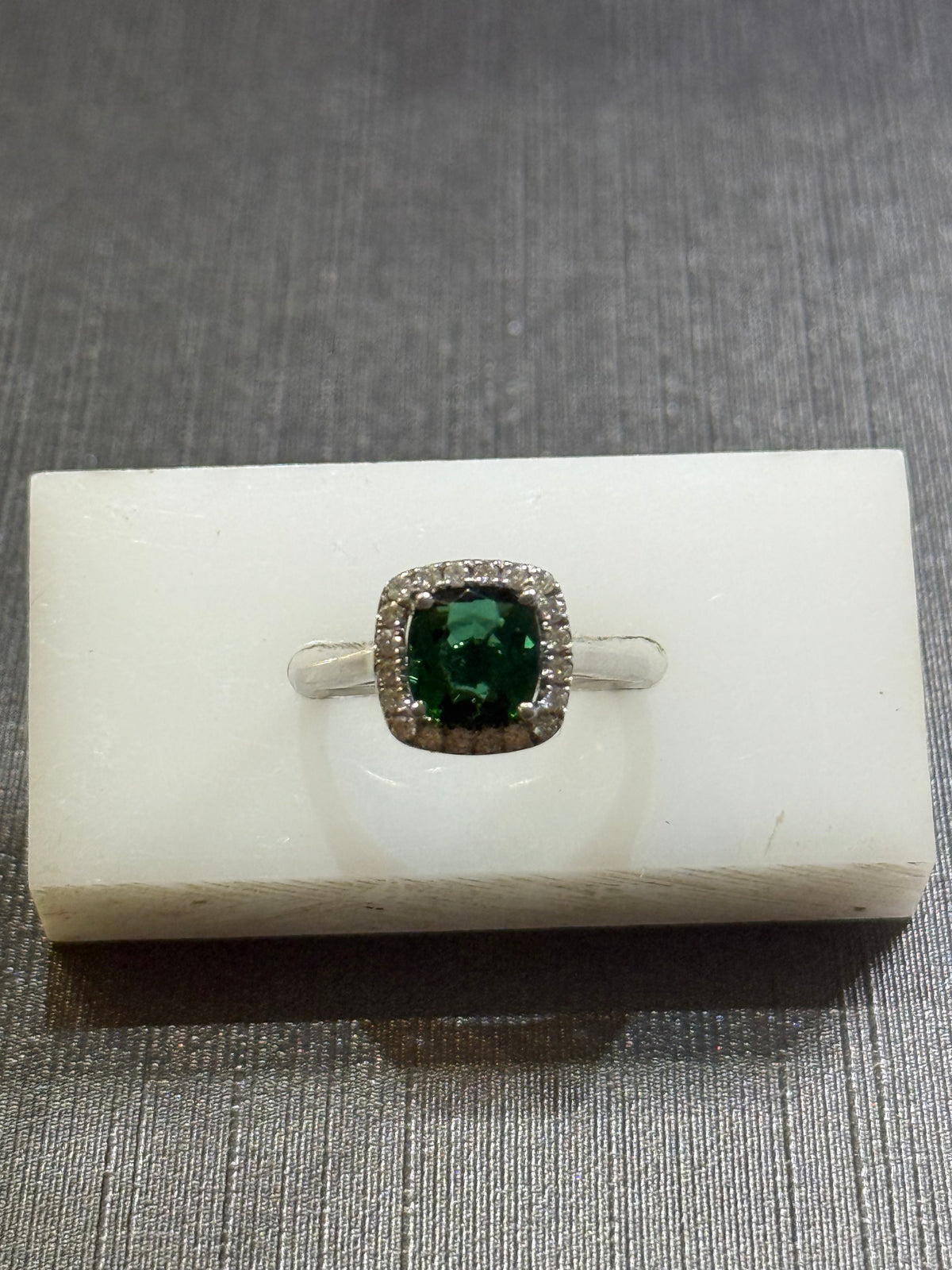 14k White Gold Diamond and Green Tourmaline