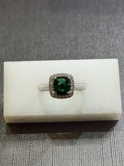14k White Gold Diamond and Green Tourmaline