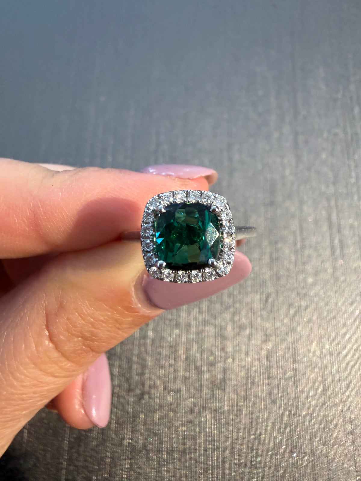 14k White Gold Diamond and Green Tourmaline
