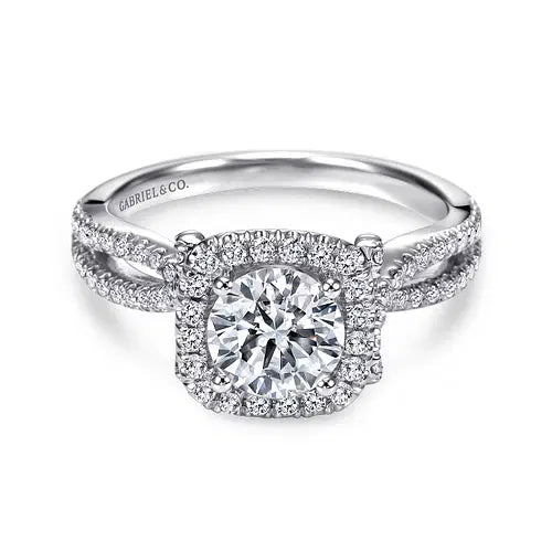 14k White Gold Diamond Halo Engagement Ring