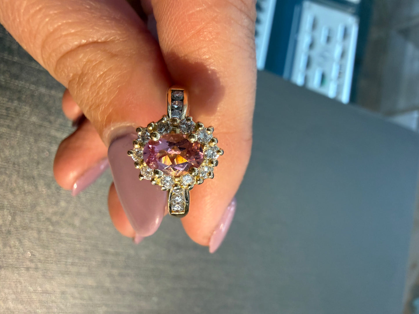 Yellow Gold Diamond and Pink Tourmaline Ring