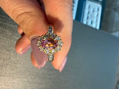 Yellow Gold Diamond and Pink Tourmaline Ring