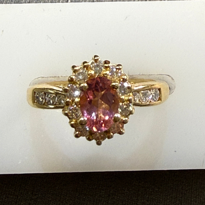 Yellow Gold Diamond and Pink Tourmaline Ring