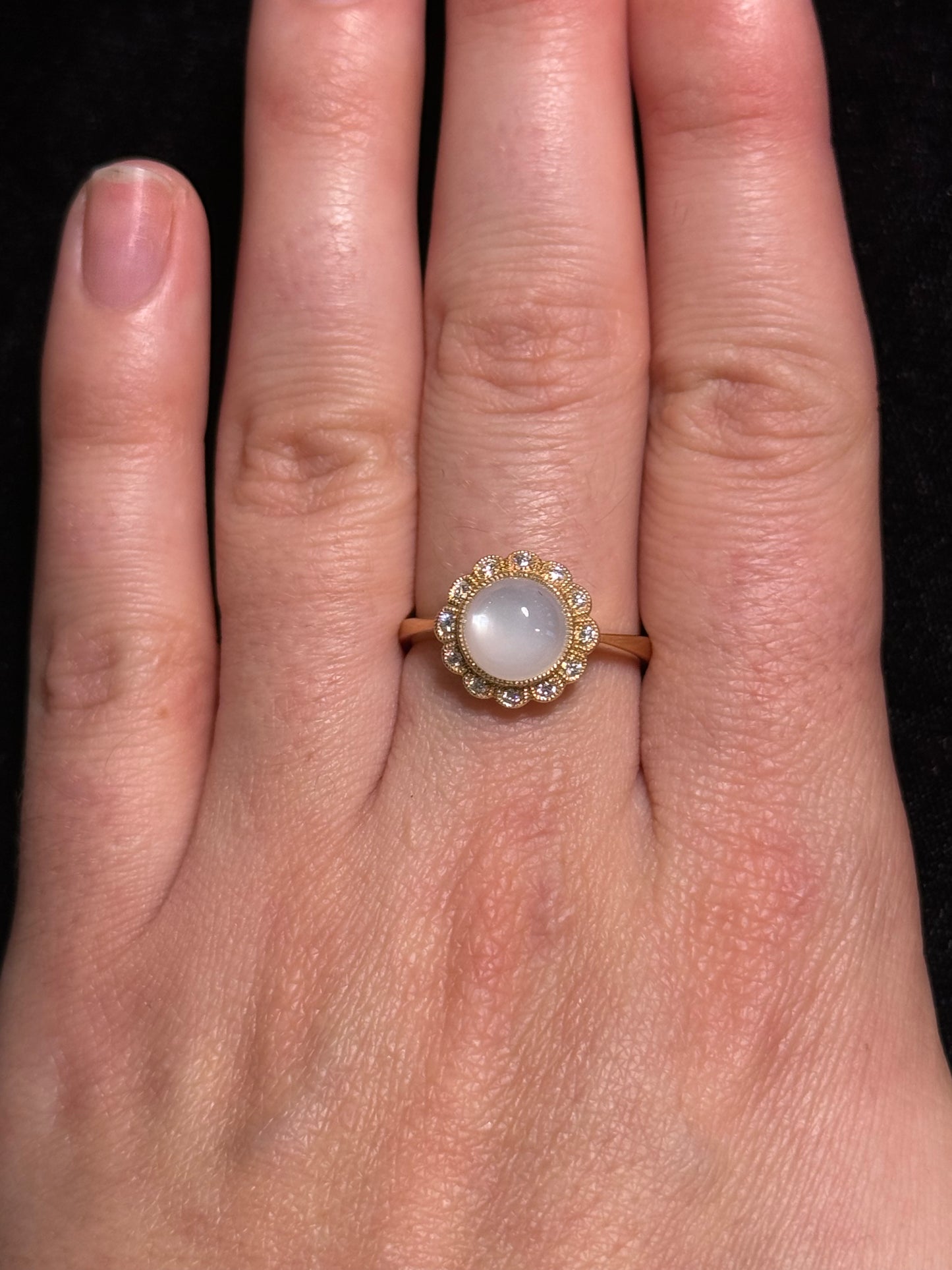 Lady's Yellow 14 Karat Fashion Ring With 0.12Tw Round Diamonds And 2.77Tw Cabochon Moonstones