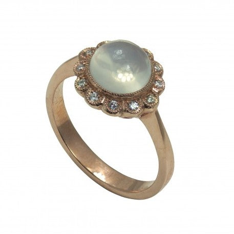 Lady's Yellow 14 Karat Fashion Ring With 0.12Tw Round Diamonds And 2.77Tw Cabochon Moonstones