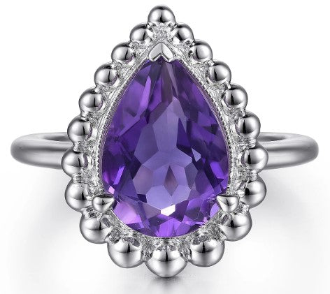 925 Sterling Sliver Faceted Amethyst Pear Shape Bujukan Ring