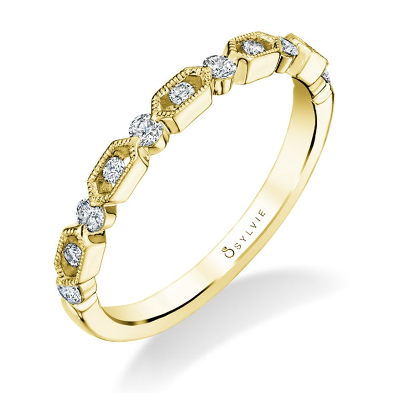 14k Yellow Gold Wedding Band with Diamonds