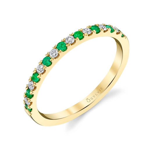 Lady's Yellow 14 Karat Fashion Ring With 8=0.11Tw Round G/H Vs2 Diamonds And 8=0.11Tw Round Emeralds