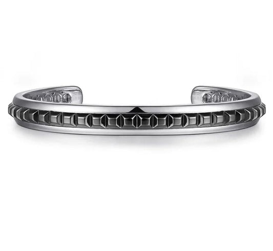 Sterling Silver Men's Bracelet with Black Grommets