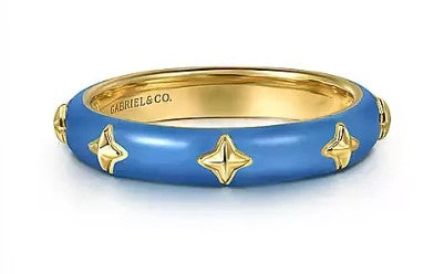 Lady's Yellow 14 Karat Blue Enameled Contemporary Fashion Ring