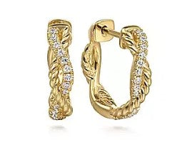 Lady's Yellow 14 Karat Rope Huggie Earrings