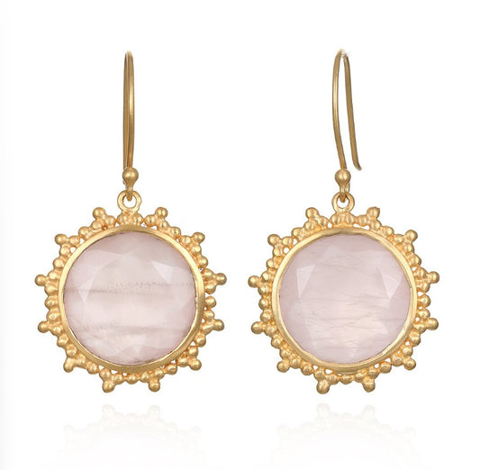 18K Yellow Gold Plated Rose Quartz Gold Earrings