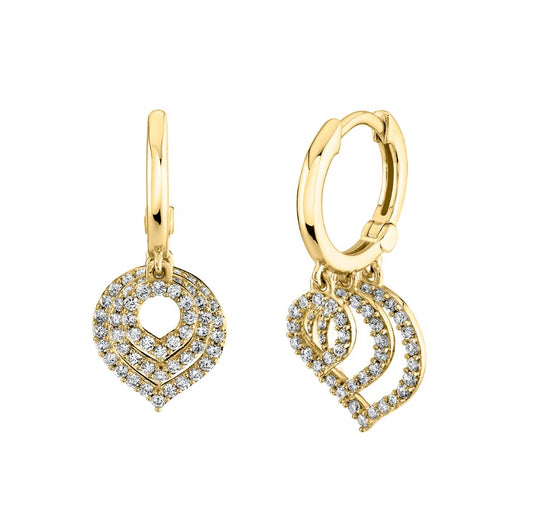 Lady's Yellow 14 Karat Drop Earrings With 0.40Tw Round G/H Vs2 Natural Diamonds