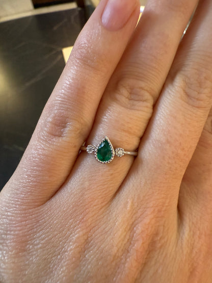 14k White Gold Wedding Band with Emeralds