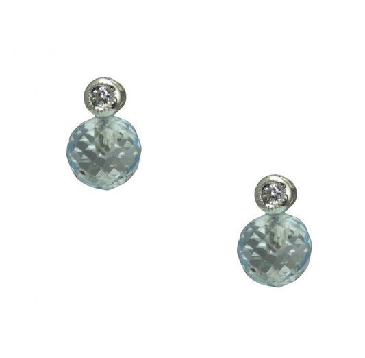 Lady's White 14 Karat Stud Earrings With 5.50Mm Round Blue Topazs And 0.06Tw Round Diamonds