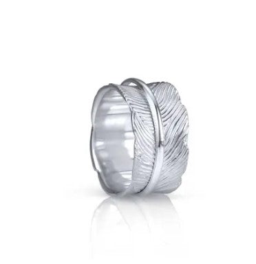 Sterling Silver Meditation Ring with a beautiful organic leaf pattern base with brushed Silver edging featuring a Sterling Silver spinning band.