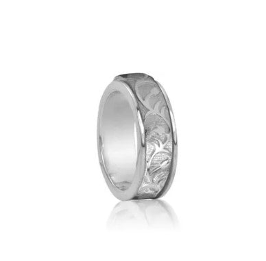 Sterling Silver Meditation Ring with a brushed rose outlined spinning band.