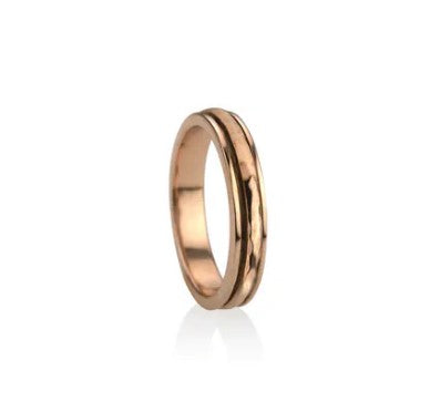 Stackable 14 KT Rose Gold Vermeil Meditation Ring with gently hammered center spinning Band.