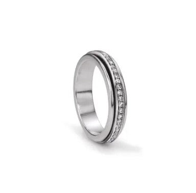 Sterling Silver Meditation Ring with beautiful spinning band featuring clear CZ stones.