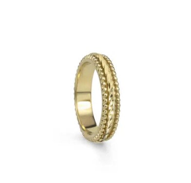 14 KT Yellow Gold Vermeil Meditation Ring with bubble design edges featuring a twist design spinning band.