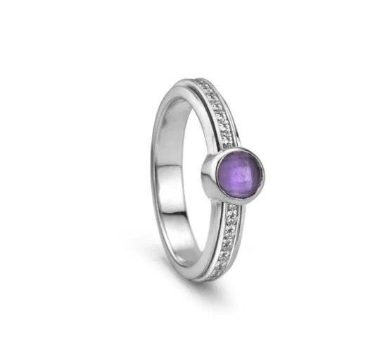 Sterling Silver Meditation Ring with CZ center spinning band, and a genuine Amethyst Gemstone.