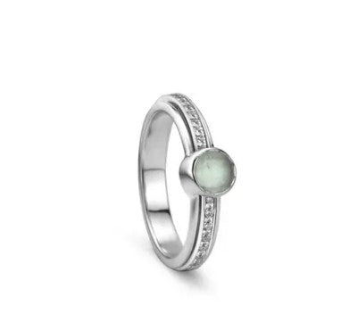 Sterling Silver Meditation Ring with CZ center spinning band, and a genuine Aquamarine Gemstone.