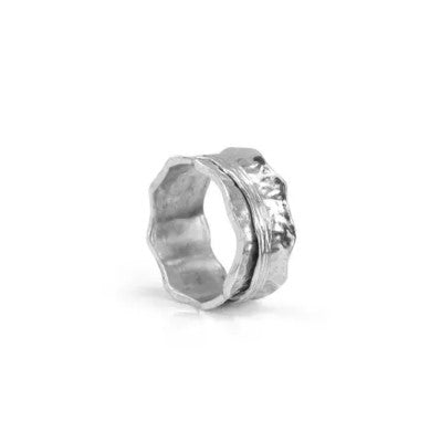 Sterling Silver Meditation Ring with scalloped edges and one spinning bands.