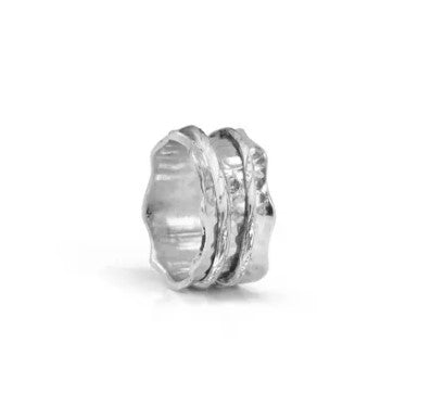 Sterling Silver Meditation Ring with scalloped edges and two spinning bands.