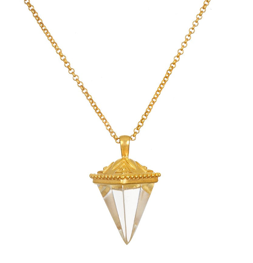 18 Karat Yellow Gold Plated Necklace and Crystal Pendulum