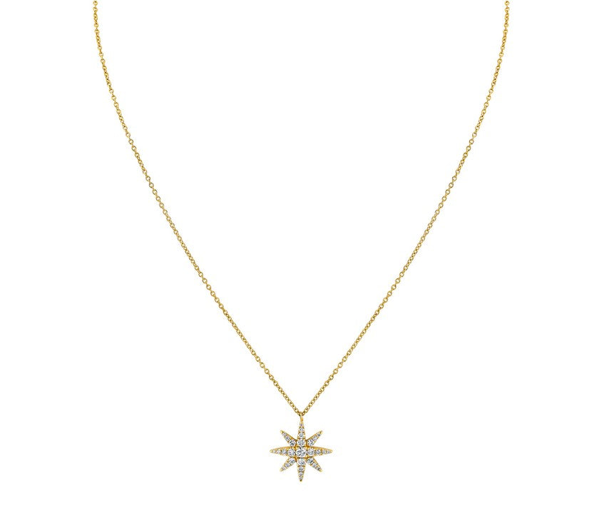 Lady's Yellow 14 Karat Starburst Necklace With 0.35Tw Round G/H Vs2 Diamonds