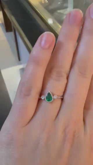 14k White Gold Wedding Band with Emeralds